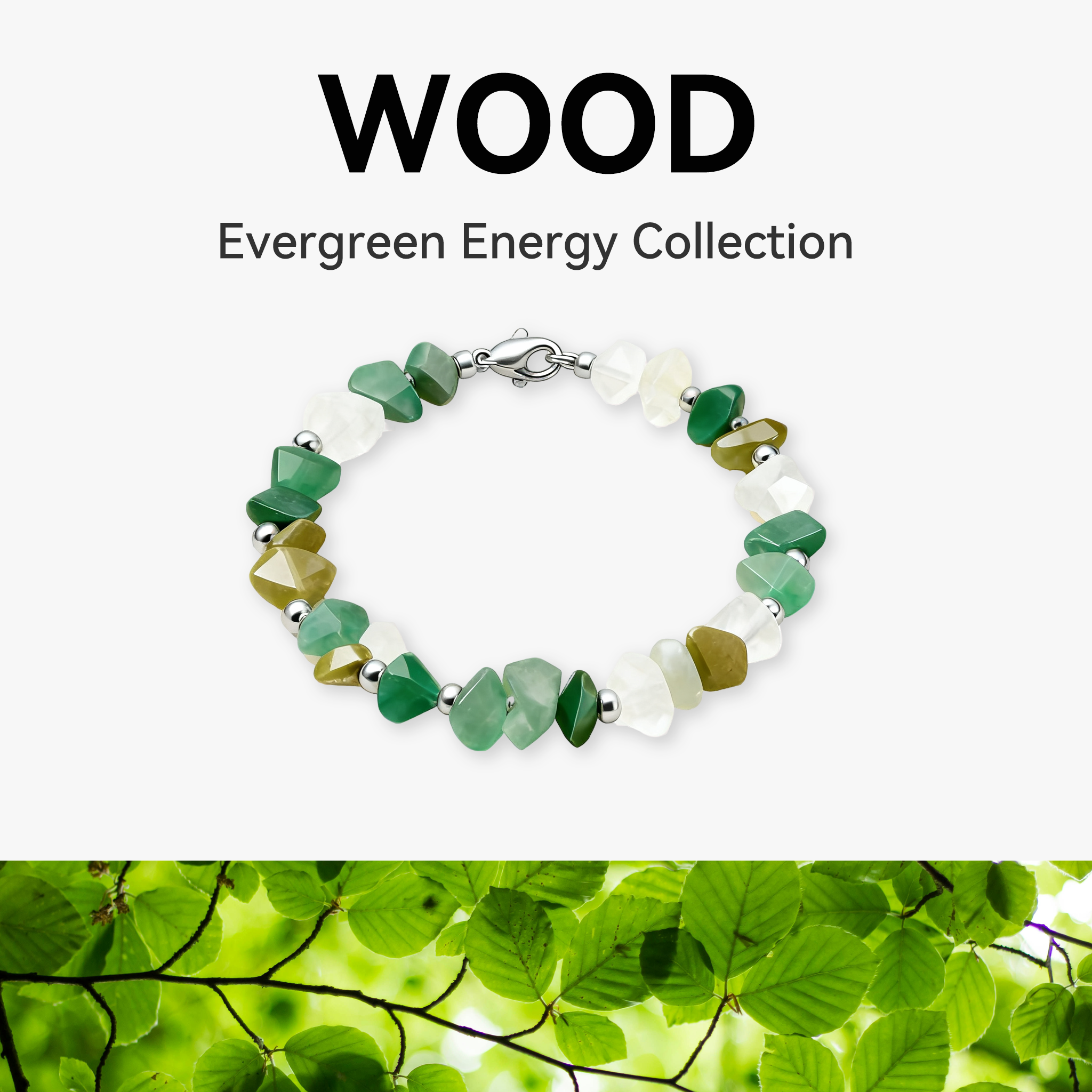 Growth & Vitality Wood Element Bracelet – Green Natural Stone Healing Bracelet for Energy Boost, Motivation & Emotional Balance
