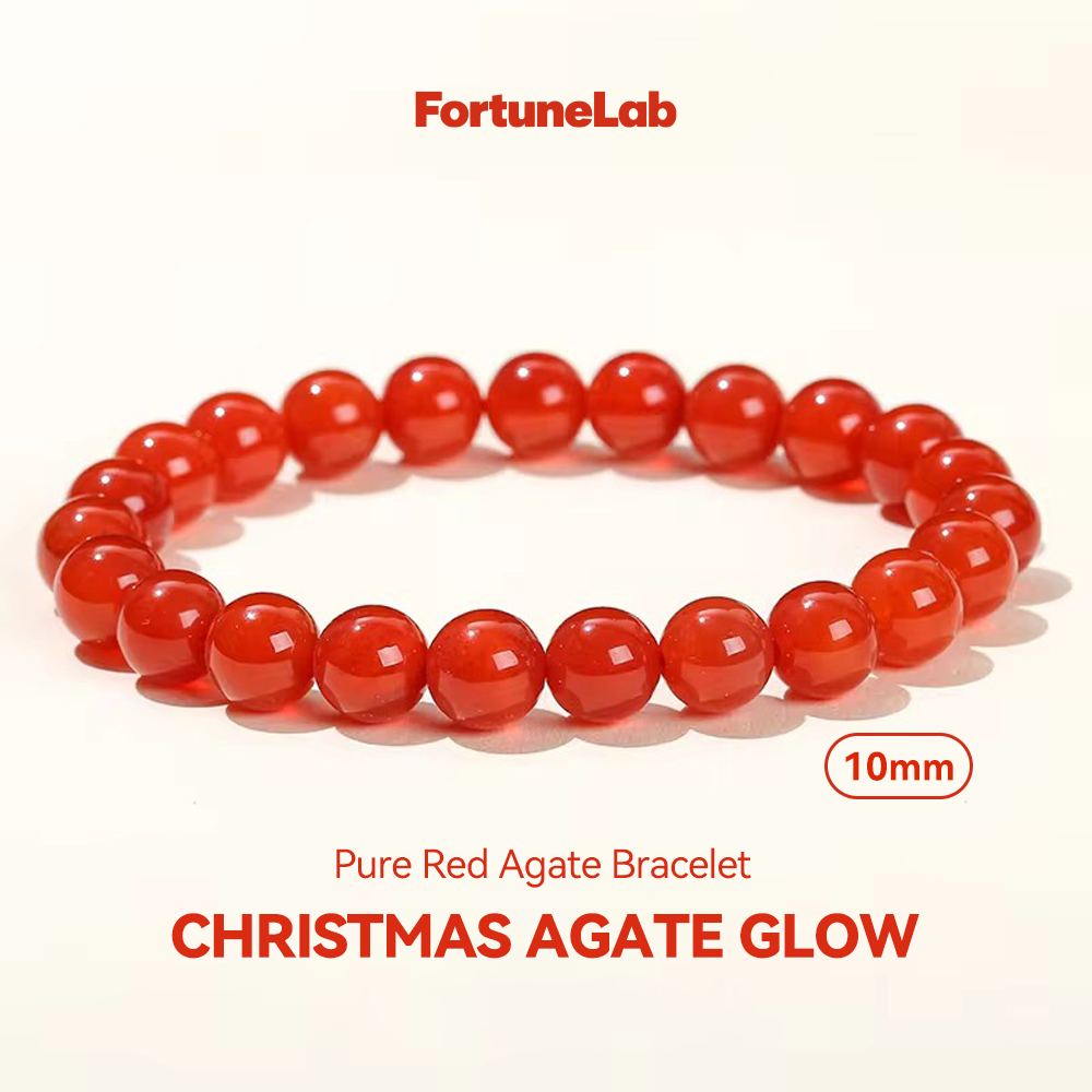 Pure Red Agate Christmas Glow Bracelet | 10mm Natural Untreated Red Agate