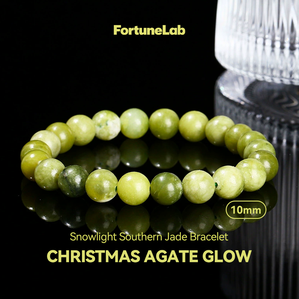 Winter Holly Tree Jasper Bracelet | 10mm Natural Unakite Christmas Holly