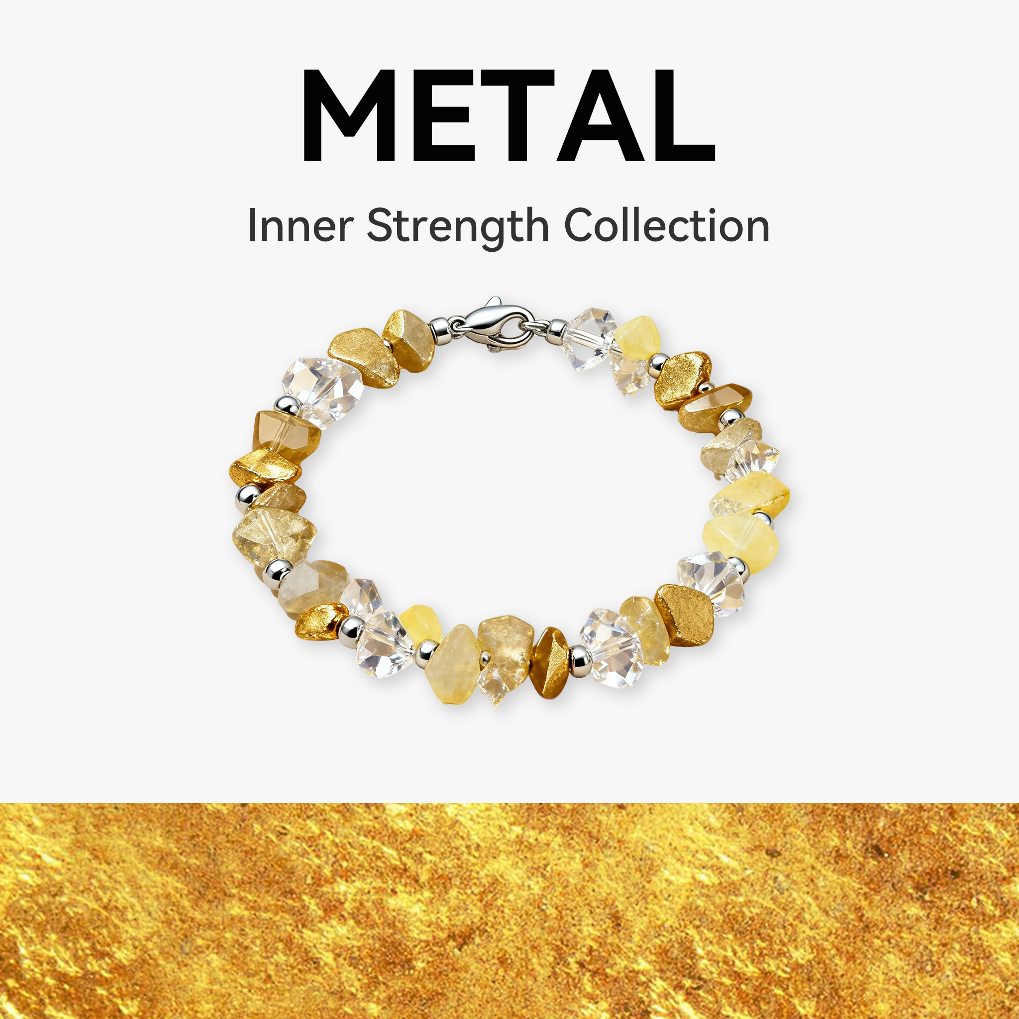 Clarity & Focus Metal Element Healing Bracelet – Natural Stone Crystal Bracelet for Mental Sharpness, Stress Relief & Energy Alignment
