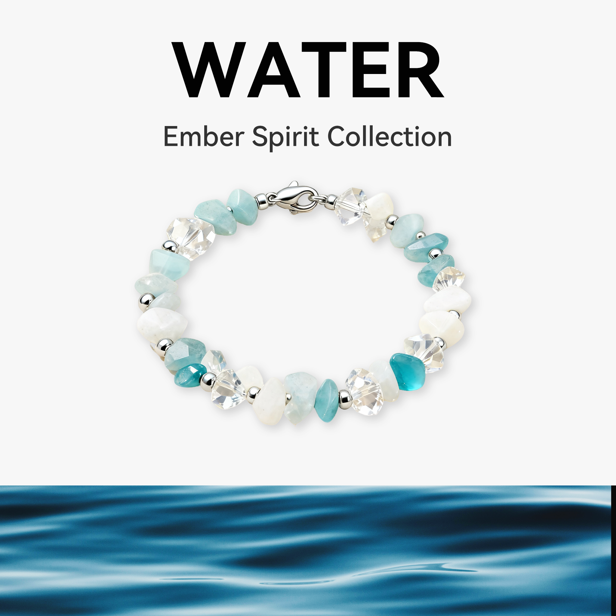 Calming Flow Water Element Bracelet – Natural Crystal Healing Bracelet for Emotional Balance, Inner Peace & Intuition Enhancement